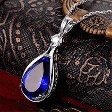 Collar de cadena colgante de gota de agua de cristal azul joyería de plata de ley 925 Reino Unido