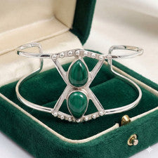 Brazalete brazalete de plata de ley 925 con piedras preciosas de malaquita natural hecho a mano