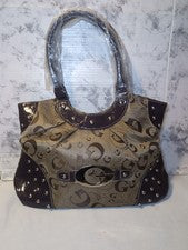 GUESS? Bolso Cartera Púrpura Logo Plateado Herrajes Doble Asas Para Mujer 13.5"x9"