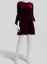Mini Vestido MSK Para Mujer Rojo Terciopelo Cuello Redondo Manga Campana Talla XL