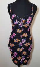 Mini Vestido Dividido Para Mujer XS Negro Floral Bodycon Correa de Espagueti Fiesta Club Nuevo con Etiquetas