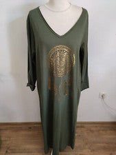 MADE IN ITALY bonito vestido largo de jersey estampado dorado talla 38 40 42 NUEVO