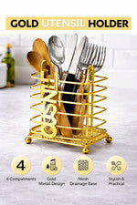 Porta Utensilios Metal Dorado Cuadrado 15x10cm Compartimiento Cocina Cubiertos Organiz