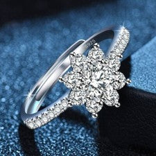 Anillo ajustable de copo de nieve de cristal de Navidad de plata de ley 925 para mujer joyas