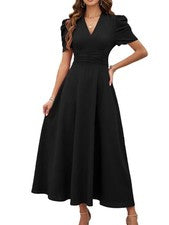 "Verano, Casual Mujer Vestido de Verano Cuello en V, Volantes, Corto 3488"