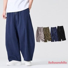 M-5XL Retro Estilo Japonés Hombres Algodón Suelto Hasta el Tobillo Pantalones Primavera Cintura Alta
