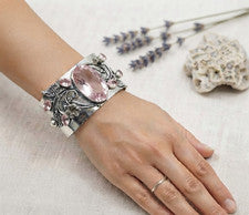 Brazalete de piedras preciosas de kuncita rosa plata de ley 925 joyería hecha a mano ADJ