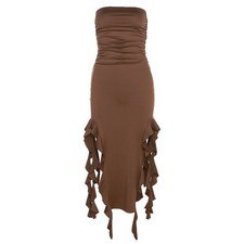 Brandneu Elegant Rüschen Sexy Trägerlos Strand Urlaub Kleid Baeutiful