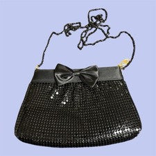 Cartera Negra Tachonada Estrás Satén Lazo Ocasión Especial Baile de graduación Glamour Bandolera