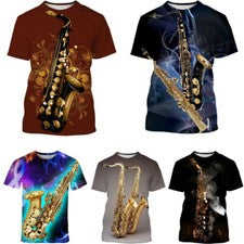 Saxofón Hip Hop Música Corto Impreso en 3D Camiseta Hombre Mujer Moda Informal Prendas para el torso