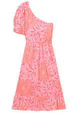 Vestido sin mangas para mujer - Vestido estampado floral de un hombro - 2XL - Naranja Rosa