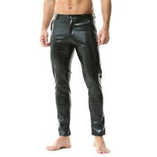 Hombres Moda Imitación Cuero Pantalones Rectos Punk Retro Ajustado Informal Pantalones Largos