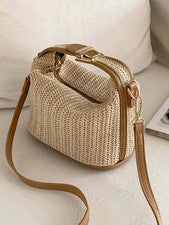 Pequeño bolso de mano de moda para mujer y mujer con moño para decoración de paja bolso de verano tejido
