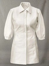 Auténtico Lujo Nuevo Para Mujer Camisa de Cuero Blanco Vestido Piel de Cordero Real
