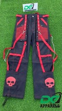 Moda Gótico Negro Algodón Rojo Correas Calavera Cremallera Metal Cadenas Punk Rock Pantalones