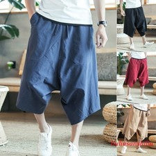 Pantalones Cortos de Algodón Para Hombre Calce Suelto Entrepierna Caída Harén Estilo Chino Pantalones Cortos