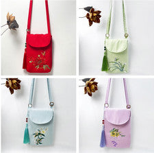 Bolso Bandolera Estilo Chino Bordado Para Mujer Cartera Clásica Flor Bolso para Teléfono