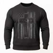 Sudadera Christian Cross Bandera Americana | Fe y Patriótico Cuello Redondo
