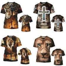 Jesus Lion Street Harajuku Camiseta Impresa en 3D Hombre Mujer Moda Informal Prendas para el torso