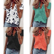 Blusa suelta para damas Camiseta Verano para mujeres Prendas para el torso puro Cuello en V Manga corta