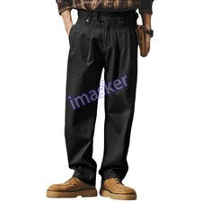 Pantalones informales de algodón estilo vintage para hombre pierna recta cintura alta pantalones ajustados