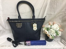 Bolso de mano para mujer grande azul imitación cuero con paraguas gratis marca de moda solamente