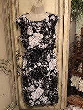 Mujer Hermoso Vestido Diseño Por North Style Talla 12 Blanco y Negro Lindo Cinturón