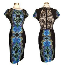 Vestido Venus Mujer M Negro Azul Encaje Elegante Noche Elegante Barroco Favorecedor