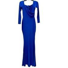 Mujer Azul Bajo Top Manga Larga Bodycon Moda Maxi Strechy Baile de graduación Vestido
