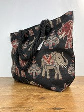 Bolso de Mano Equilibrium Negro Shopper Tapiz Elefante Diseño Lona Nuevo con Etiquetas