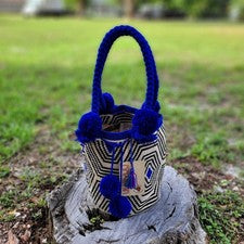 Bolso Wayuu Grande Hecho a Mano COLOMBIANO Brillante Pom Pom Boho Mochila Estilo Tribal