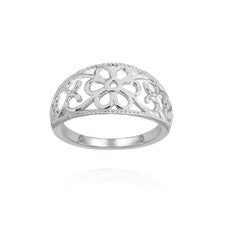 Anillo flor filigrana texturizada pulida alta plata de ley, talla 6