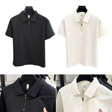 Camiseta Para Hombre Media Cremallera Solapa Escote Diseño Manga Corta Estilo Para Trabajo de Oficina