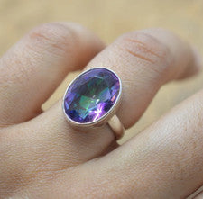 Anillo Topacio Místico Plata 925 Sólida Hecho a Mano Anillo Regalo Cumpleaños Todas las Tallas SR560