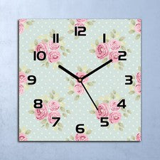 Reloj de Pared Cristal Real Reloj de Cocina Rosas y Puntos Cuarzo Silencioso 30x30 Decoración Imágenes