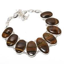Collar de joyería de plata de ley 925 hecho a mano con piedras preciosas ojo de tigre de hierro 18" I194
