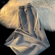 Pantalones anchos rectos sueltos de mezclilla de color liso retro para hombre Joker de moda