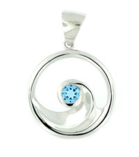 Colgante ondulado de plata de ley 925 maciza con piedras preciosas de topacio azul natural para mujer