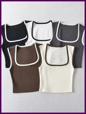 Mujer Moda Delgada Sólida Confianza Camisas Informales Sin Mangas Tanques Cuello Cuadrado...