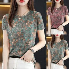 Top estampado informal para mujer con corte relajado cuello redondo y diseño manga corta