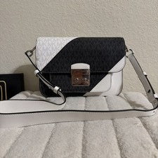 Bolso de mano Michael Kors pequeño de cuero sobre el hombro blanco y negro para mujer