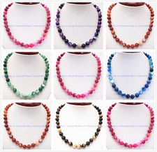 Collar de perlas redondas de piedra preciosa ágata rayas multicolores naturales de 6-14 mm