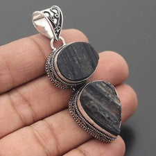 Colgante hecho a mano de plata de ley 925 con piedras preciosas de turmalina negra joyería regalo para