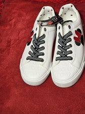 Disney Minnie Mouse Mujer Tenis Blancos Negro Lunares Cordones Lazo Rojo