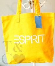 Auténtico Bolso de Mano ESPRIT Retro Estilo Años 90 Amarillo Clásico Logo Lona Nuevo con Etiquetas