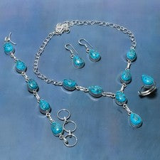Juego de joyas de plata de ley 925 hechas a mano con piedras preciosas turquesa azul cobre F663