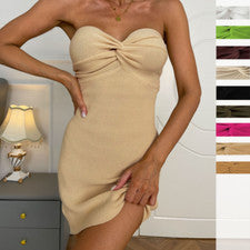 Vestido para mujer de verano con diseño de calce cruzado corto elástico tela de lana sujetador vestido