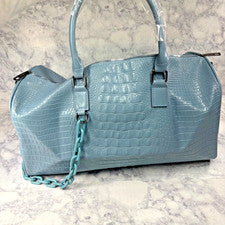 Bolso de Lona Grande PRIVATA Azul Imitación Cocodrilo Repujado Cadena con Cremallera Correa de 2 Vías Cuidado Ecológico