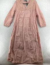 Maxi Vestido Celmia Para Mujer Cuello Sobrepelliz Manga Puño Elástico Algodón Rosa Talla M