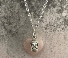 Collar Colgante 3D BUDDHA Con CUARZO ROSA Piedras Preciosas Amor CORAZÓN Romance